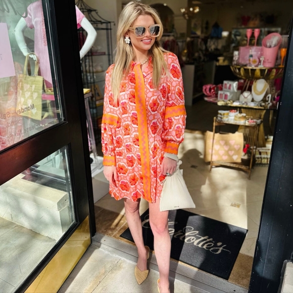 EMILY MCCARTHY DELANY DRESS FLORAL CROCHET CREAMSICLE ORNG SOLD OUT SIZE XL RARE - Picture 6 of 14